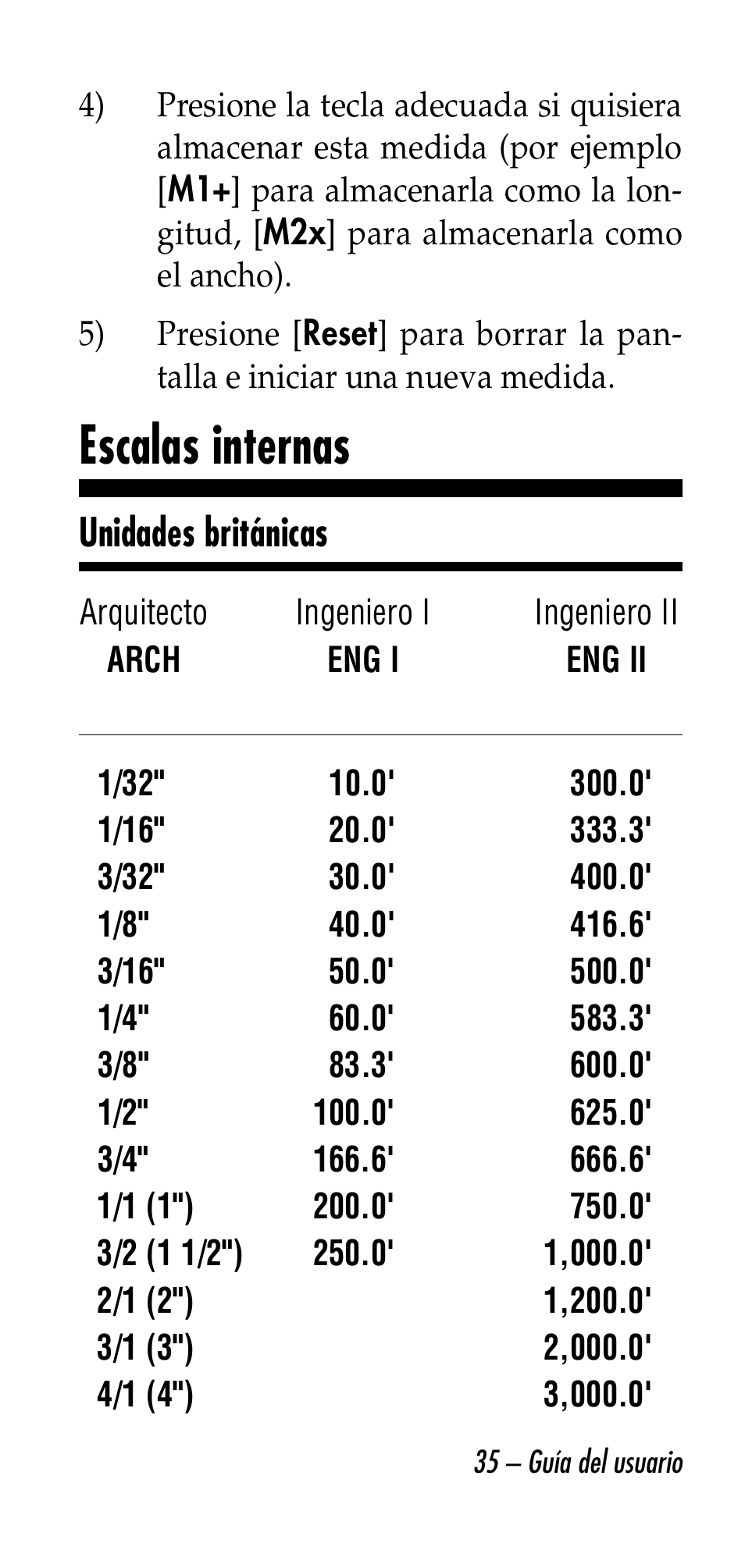 Escalas internas | Calculated Industries 6020-E v3.0 User Manual | Page 35 / 44