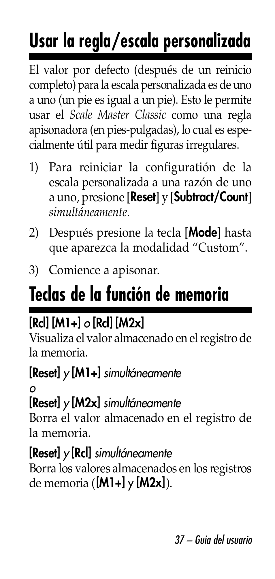 Usar la regla/escala personalizada | Calculated Industries 6020-E v3.0 User Manual | Page 37 / 44