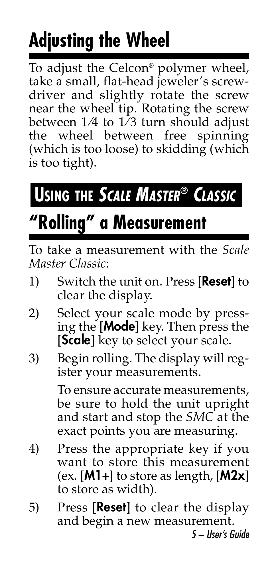 Adjusting the wheel, Rolling” a measurement | Calculated Industries 6020-E v3.0 User Manual | Page 5 / 44