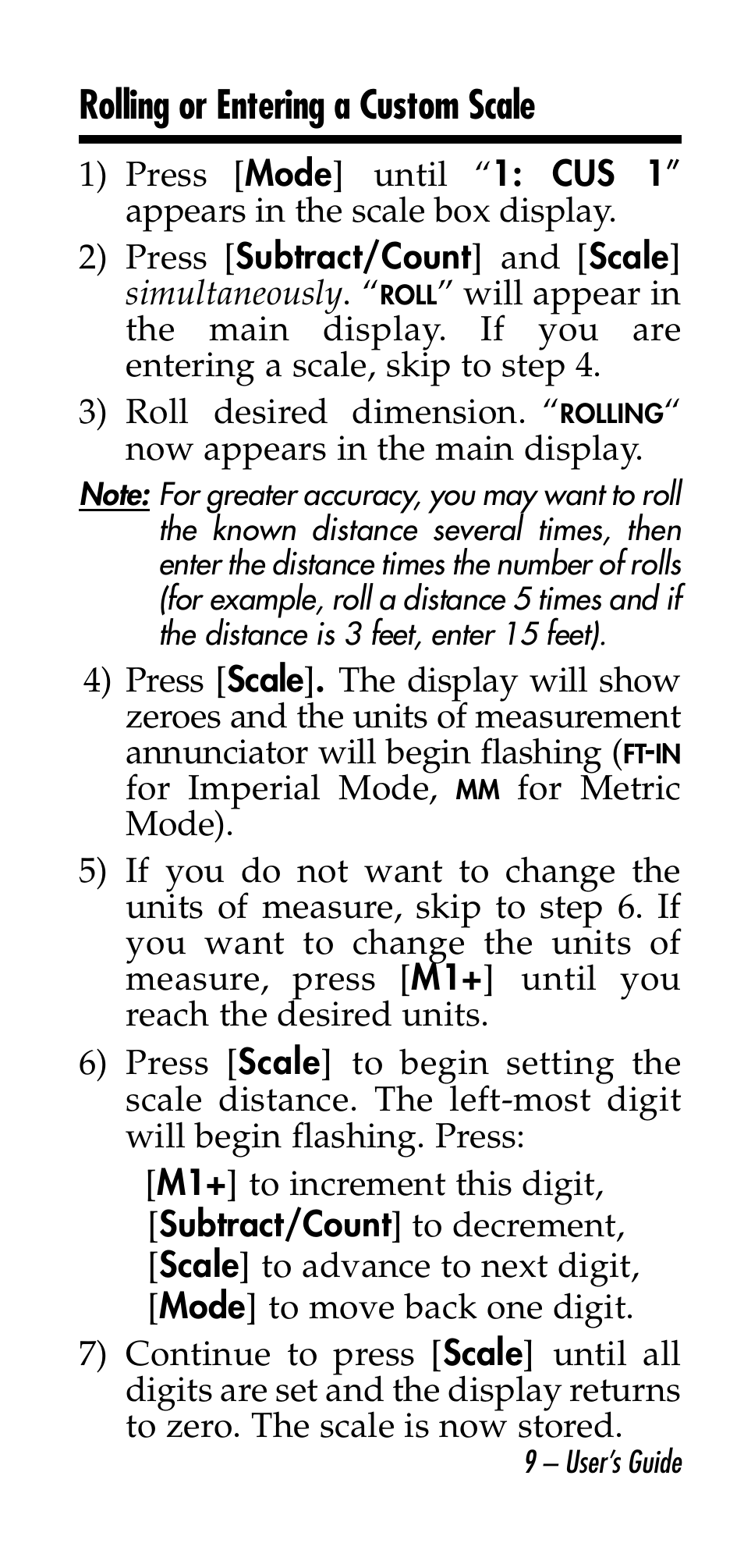 Rolling or entering a custom scale | Calculated Industries 6020-E v3.0 User Manual | Page 9 / 44