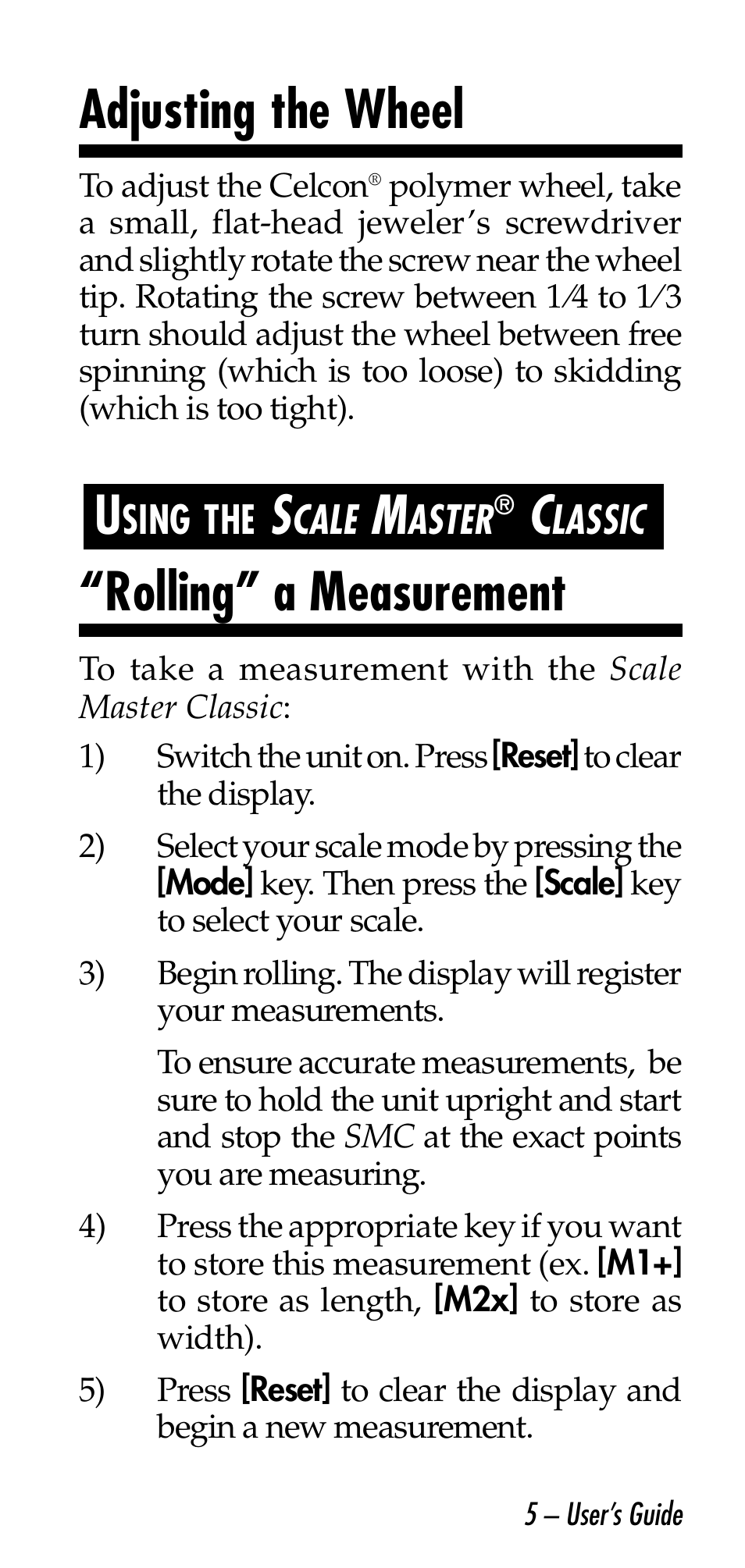 Adjusting the wheel, Rolling” a measurement | Calculated Industries 6026 User Manual | Page 5 / 60