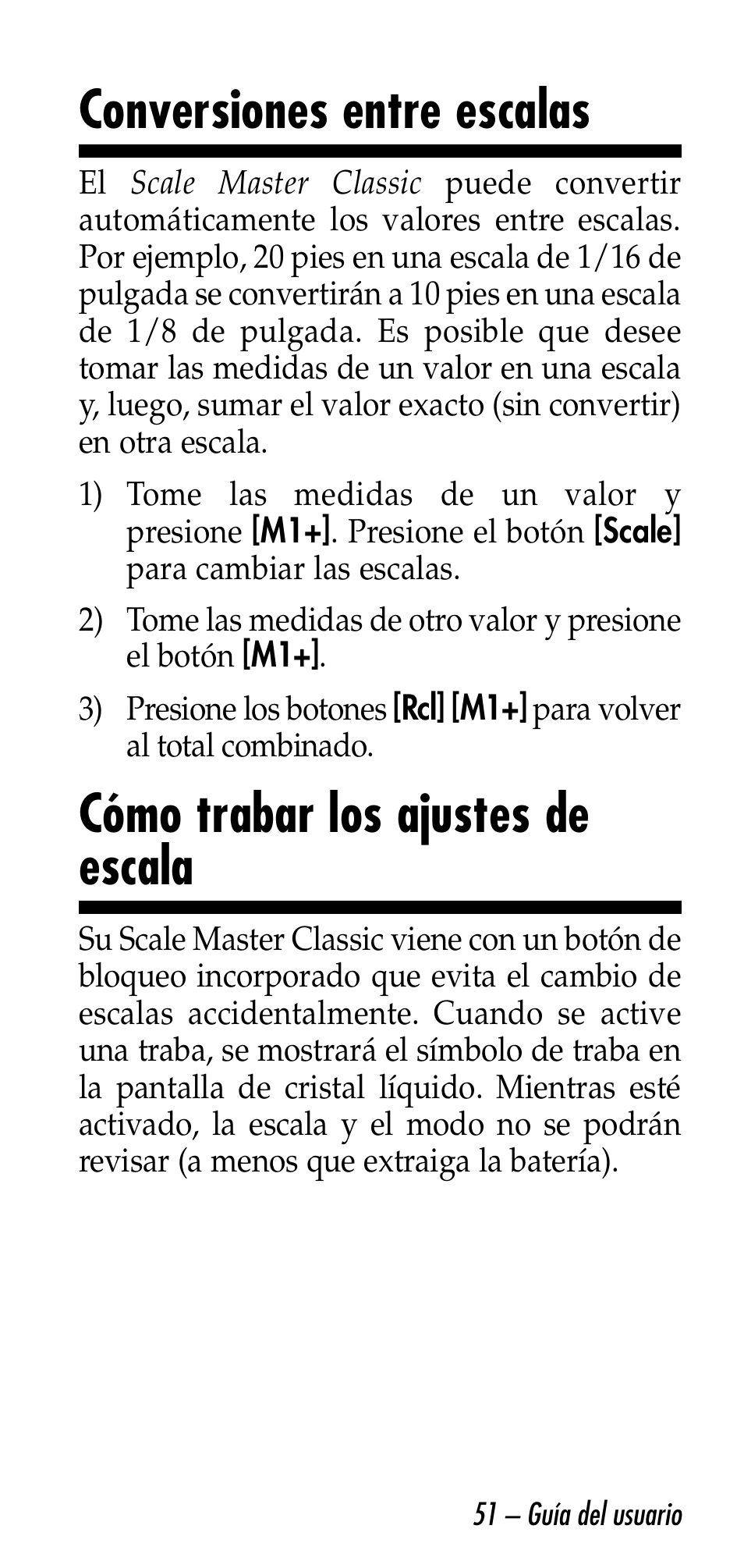 Conversiones entre escalas, Cómo trabar los ajustes de escala | Calculated Industries 6026 User Manual | Page 51 / 60