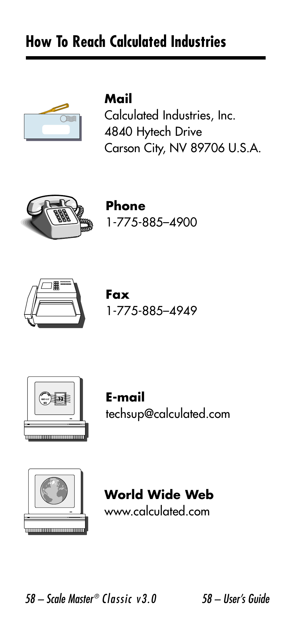 How to reach calculated industries | Calculated Industries 6026 User Manual | Page 58 / 60