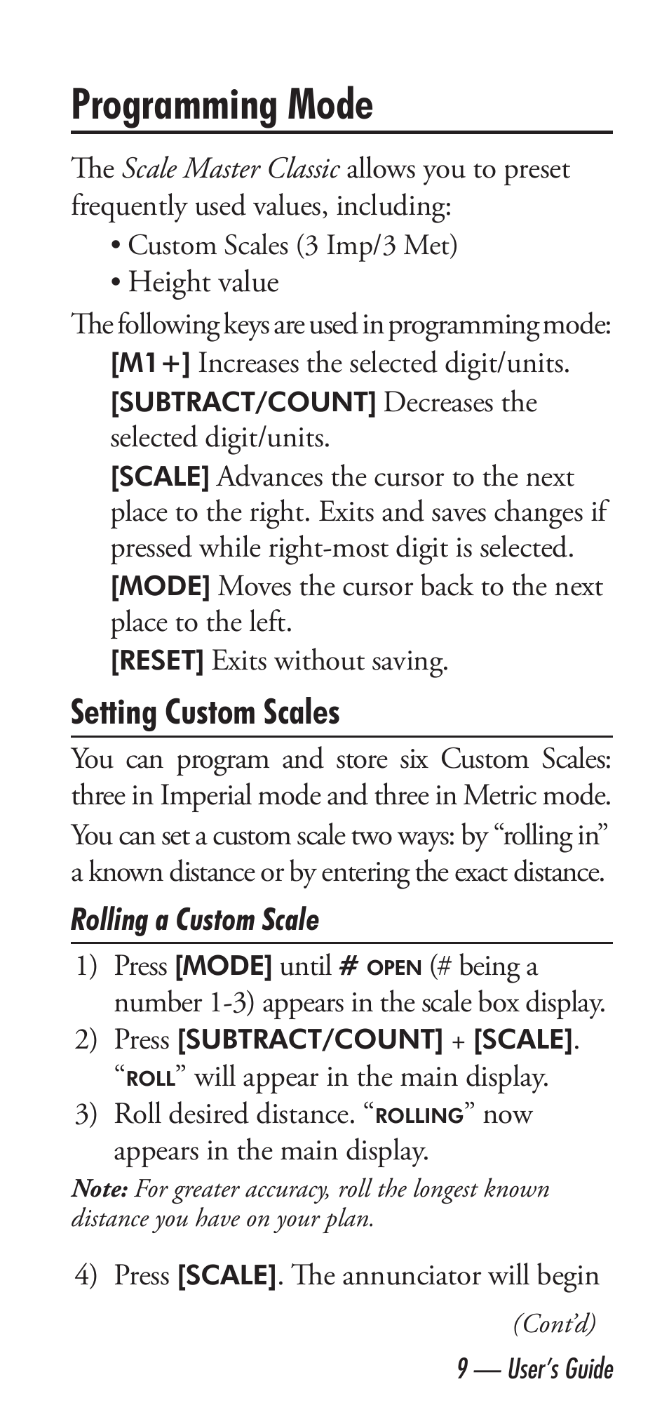 Programming mode, Setting custom scales | Calculated Industries 6020 v3.1 User Manual | Page 11 / 40