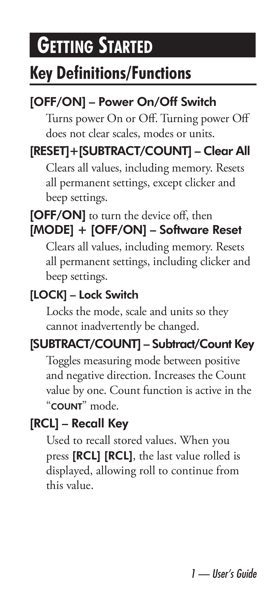 Key definitions/functions, Etting, Tarted | Calculated Industries 6020 v3.1 User Manual | Page 3 / 40