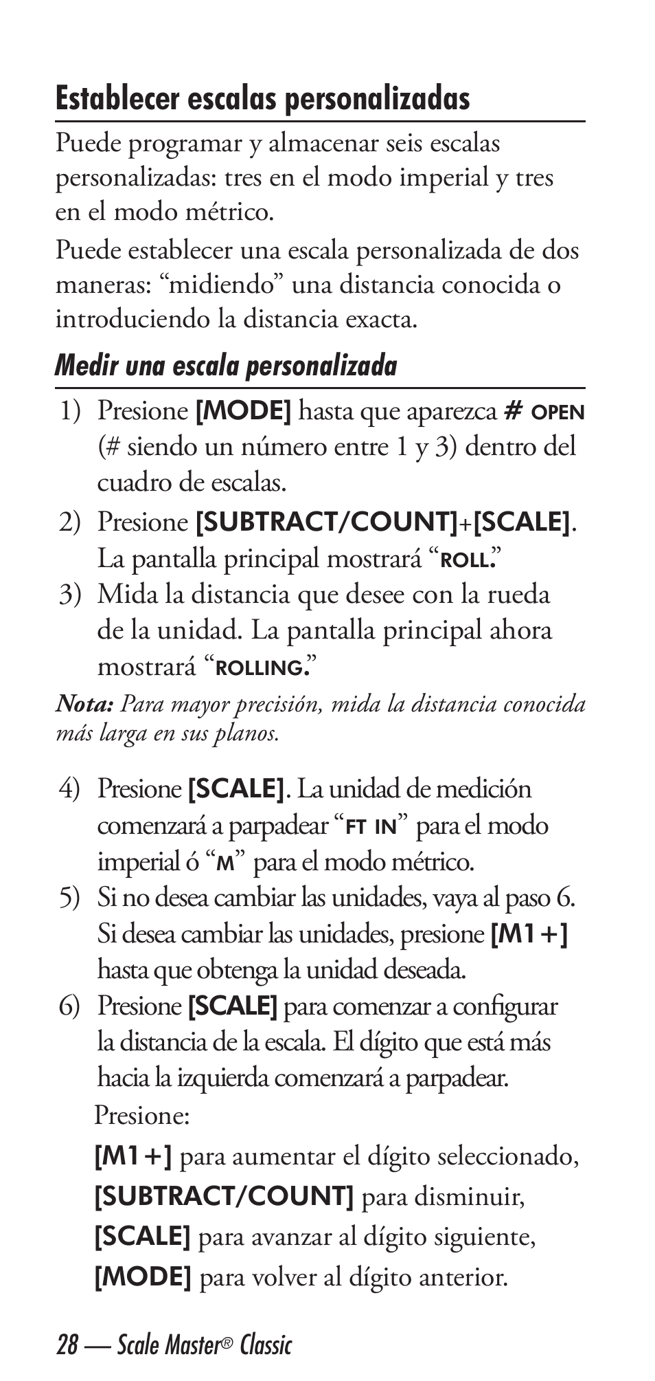 Establecer escalas personalizadas | Calculated Industries 6020 v3.1 User Manual | Page 30 / 40