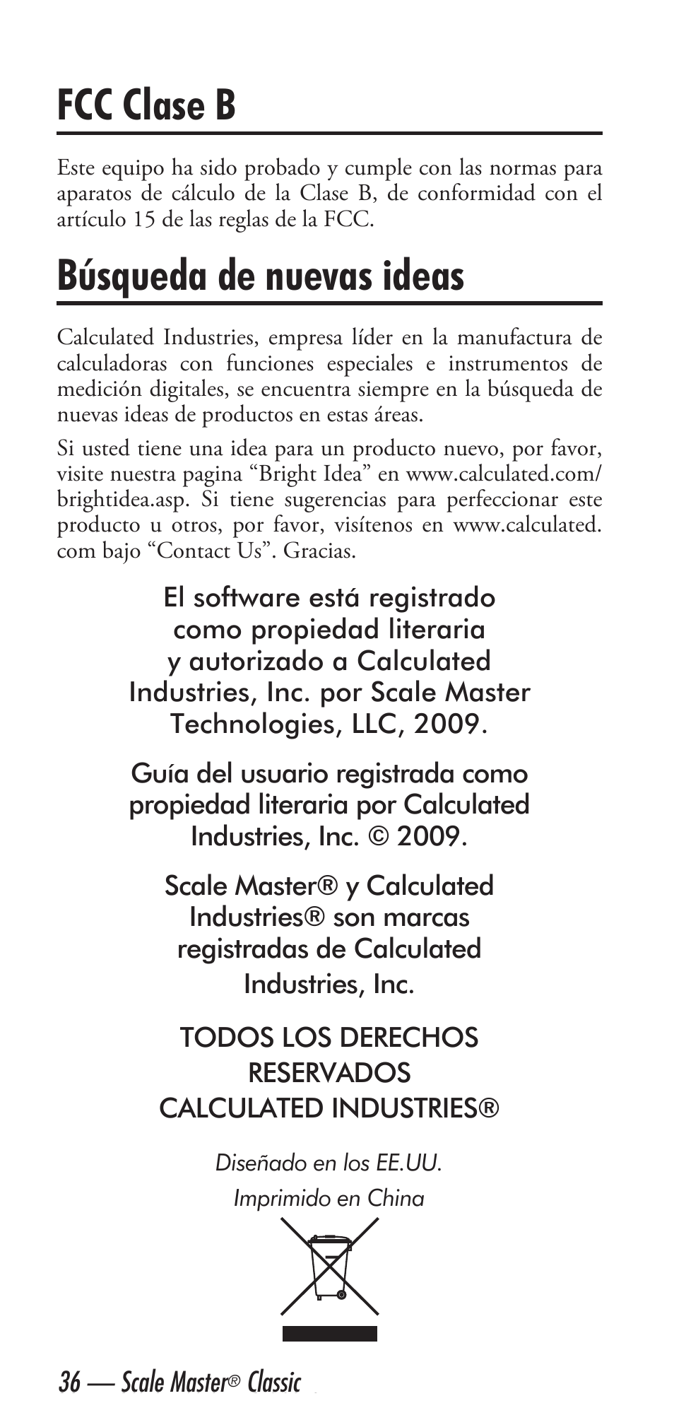 Fcc clase b, Búsqueda de nuevas ideas | Calculated Industries 6020 v3.1 User Manual | Page 38 / 40