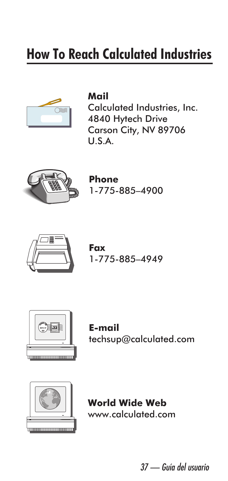 How to reach calculated industries | Calculated Industries 6020 v3.1 User Manual | Page 39 / 40