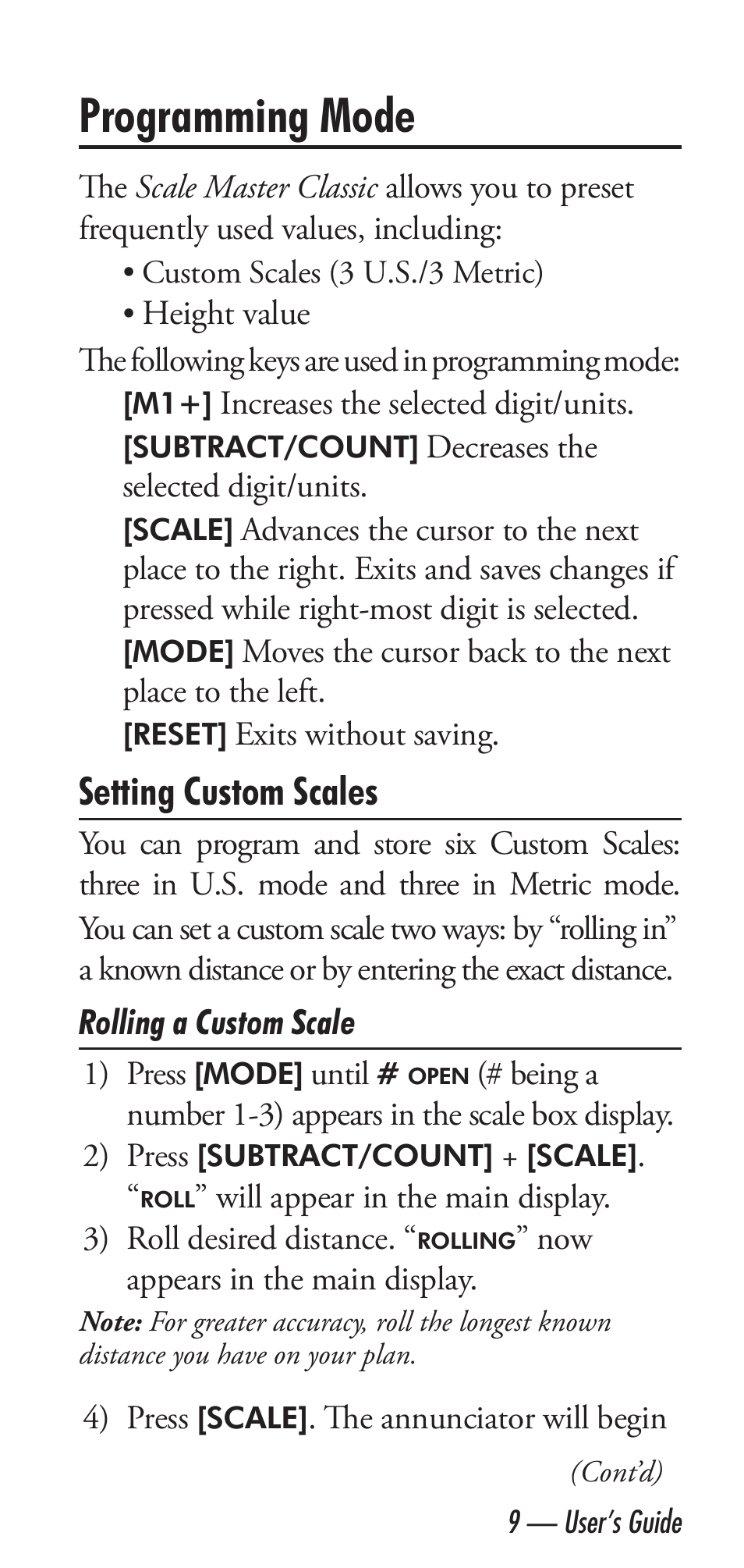 Programming mode, Setting custom scales | Calculated Industries 6020 v3.2 User Manual | Page 11 / 40