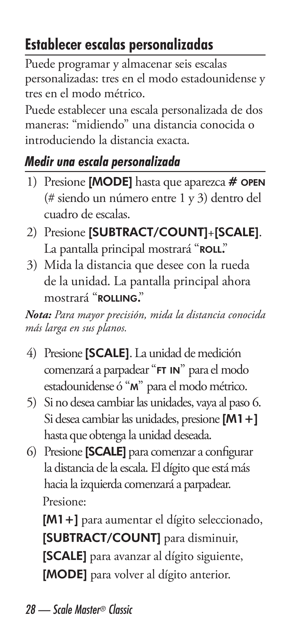 Establecer escalas personalizadas | Calculated Industries 6020 v3.2 User Manual | Page 30 / 40