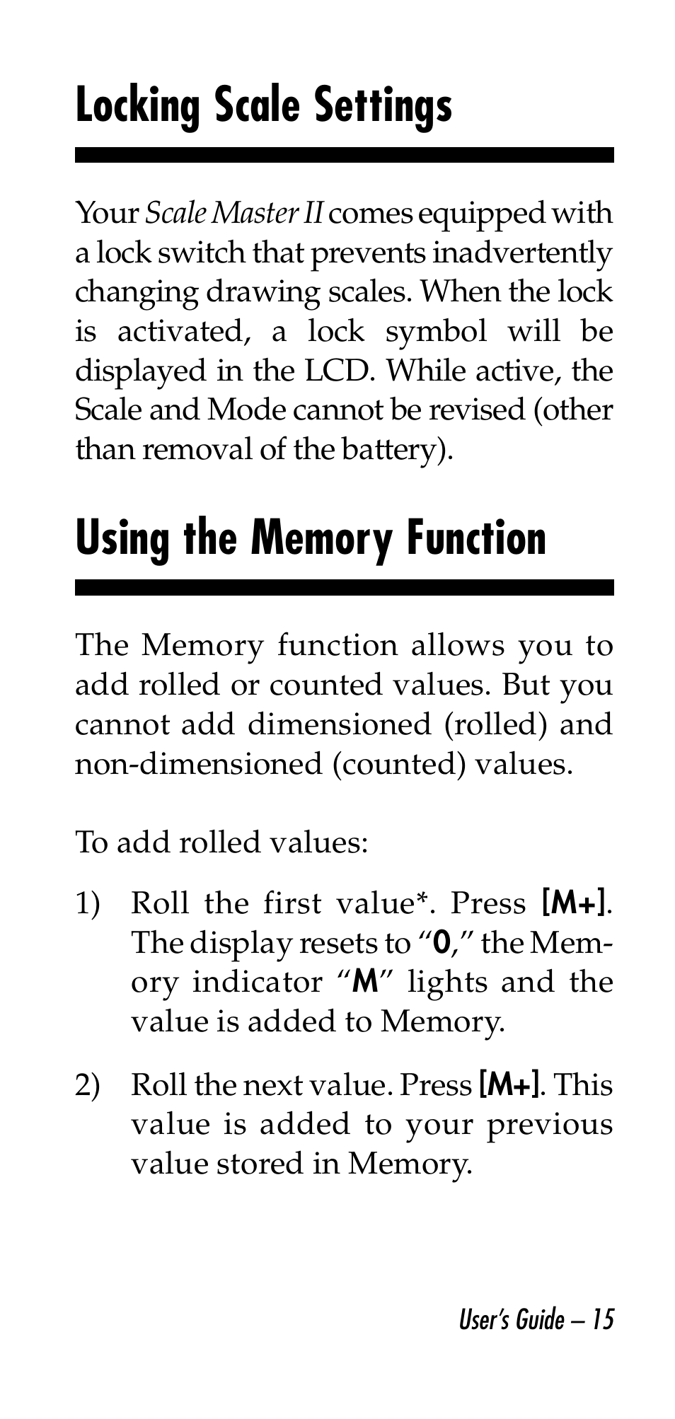 Locking scale settings | Calculated Industries 6130 v2.0 User Manual | Page 15 / 44