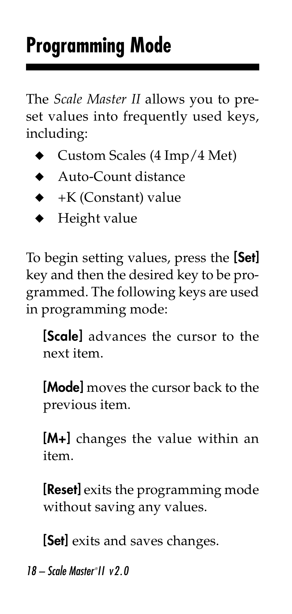 Programming mode | Calculated Industries 6130 v2.0 User Manual | Page 18 / 44