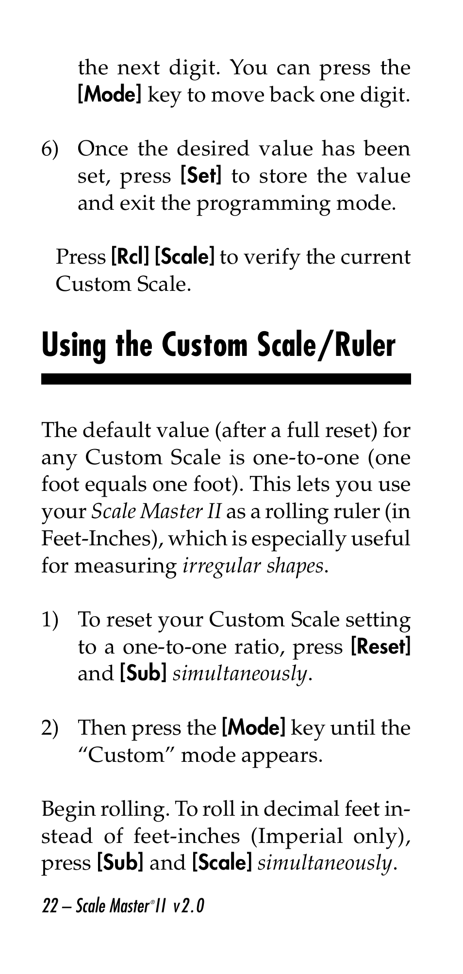 Using the custom scale/ruler | Calculated Industries 6130 v2.0 User Manual | Page 22 / 44