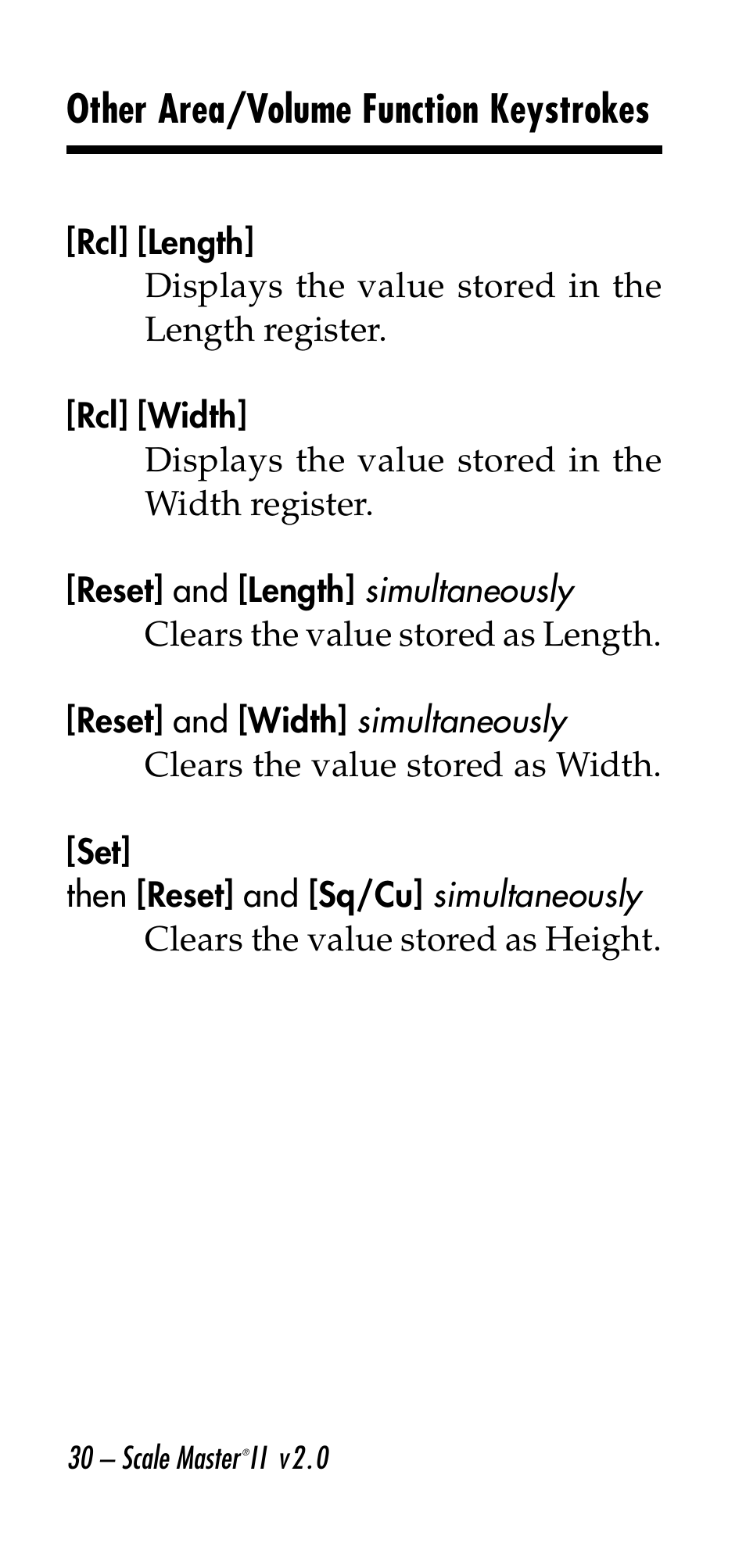 Other area/volume function keystrokes | Calculated Industries 6130 v2.0 User Manual | Page 30 / 44