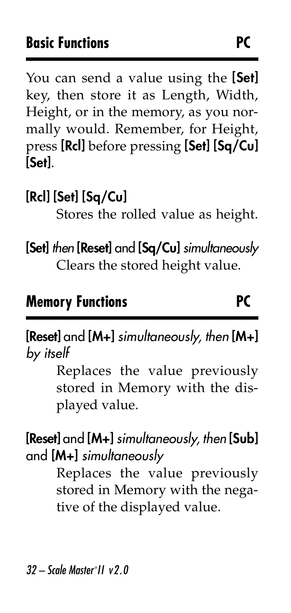 Basic functions pc | Calculated Industries 6130 v2.0 User Manual | Page 32 / 44