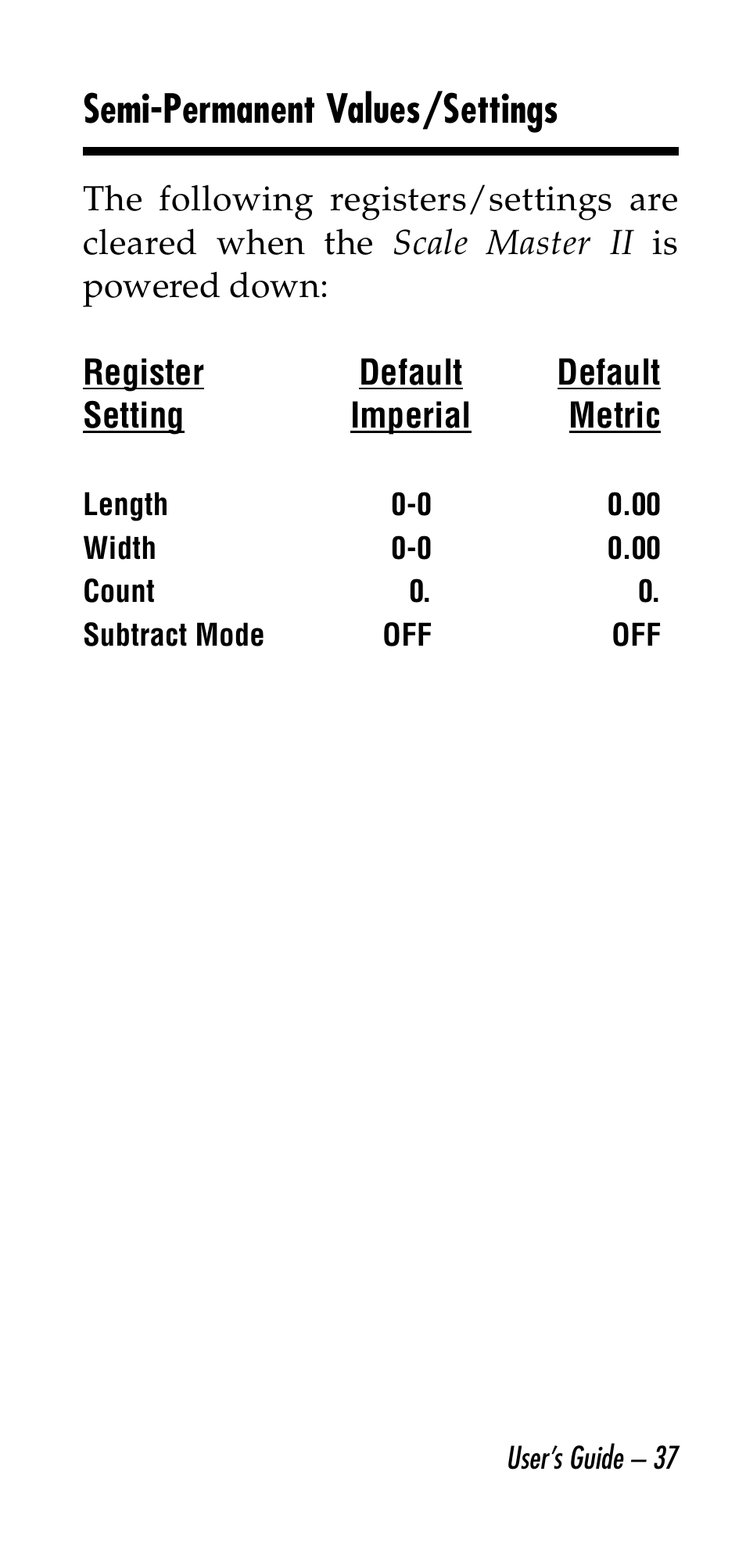 Semi-permanent values/settings | Calculated Industries 6130 v2.0 User Manual | Page 37 / 44