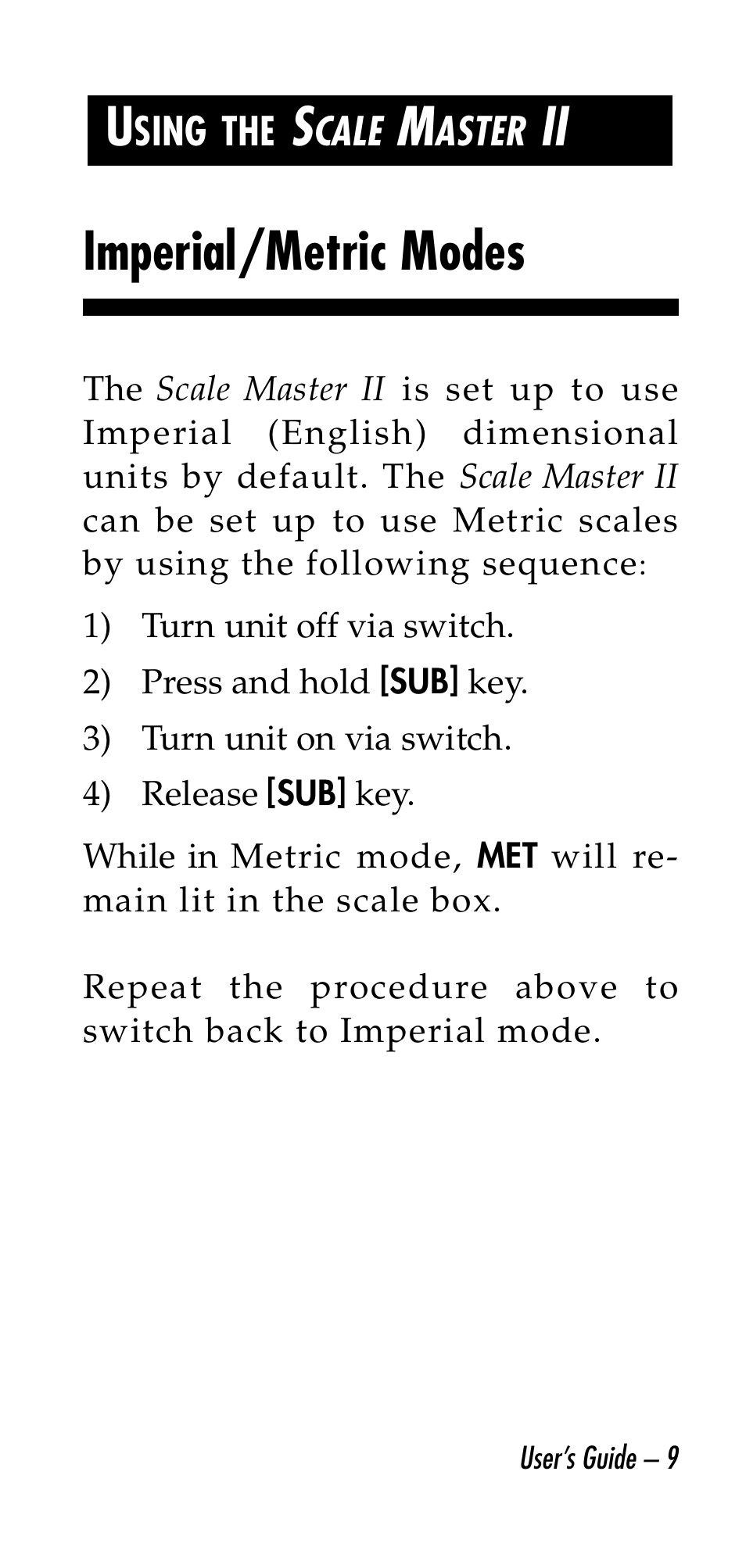 Imperial/metric modes | Calculated Industries 6130 v2.0 User Manual | Page 9 / 44