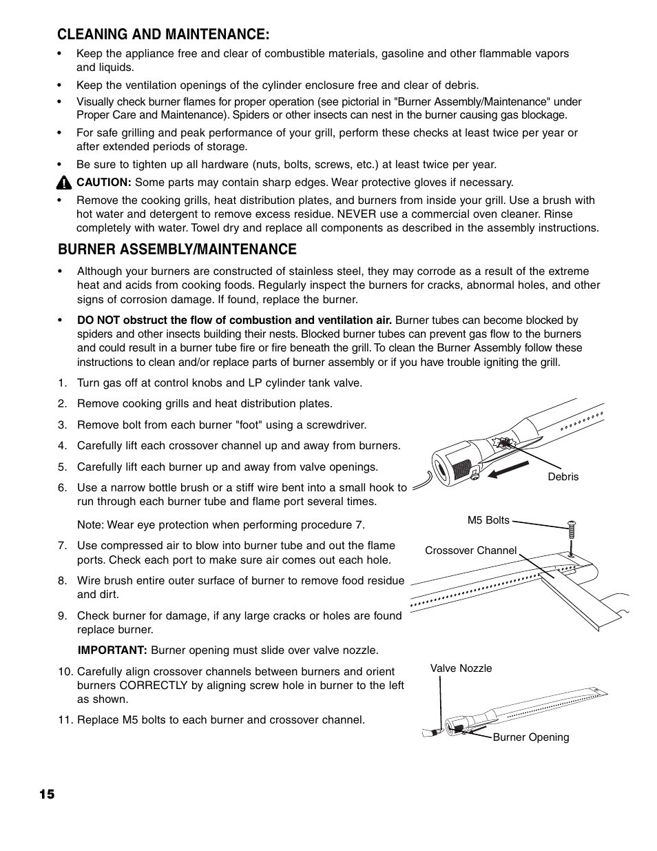 Burner assembly/maintenance, Cleaning and maintenance | Brinkmann ProSeries 4415 User Manual | Page 16 / 62