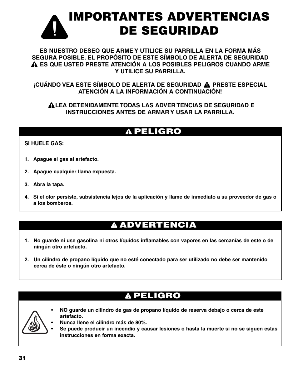 Importantes advertencias de seguridad, Peligro, Advertencia peligro | Brinkmann ProSeries 4415 User Manual | Page 32 / 62