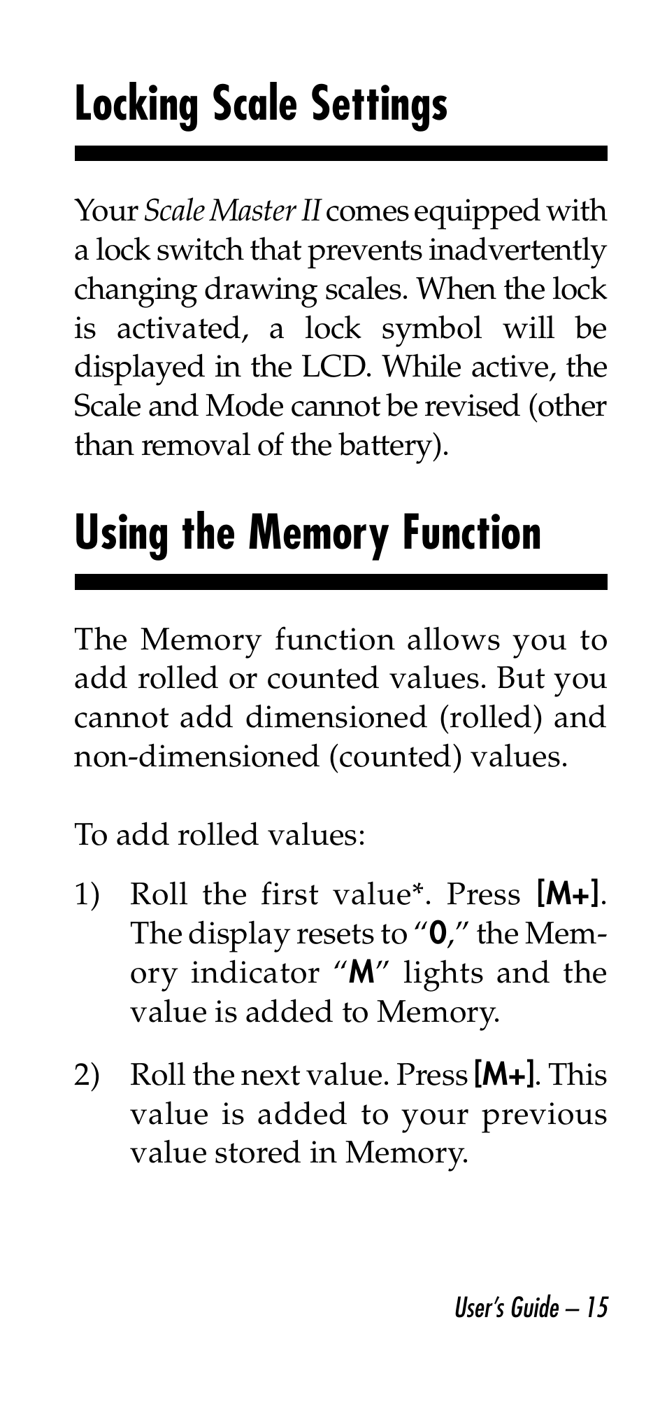 Locking scale settings | Calculated Industries 6130 v3.0 User Manual | Page 15 / 44