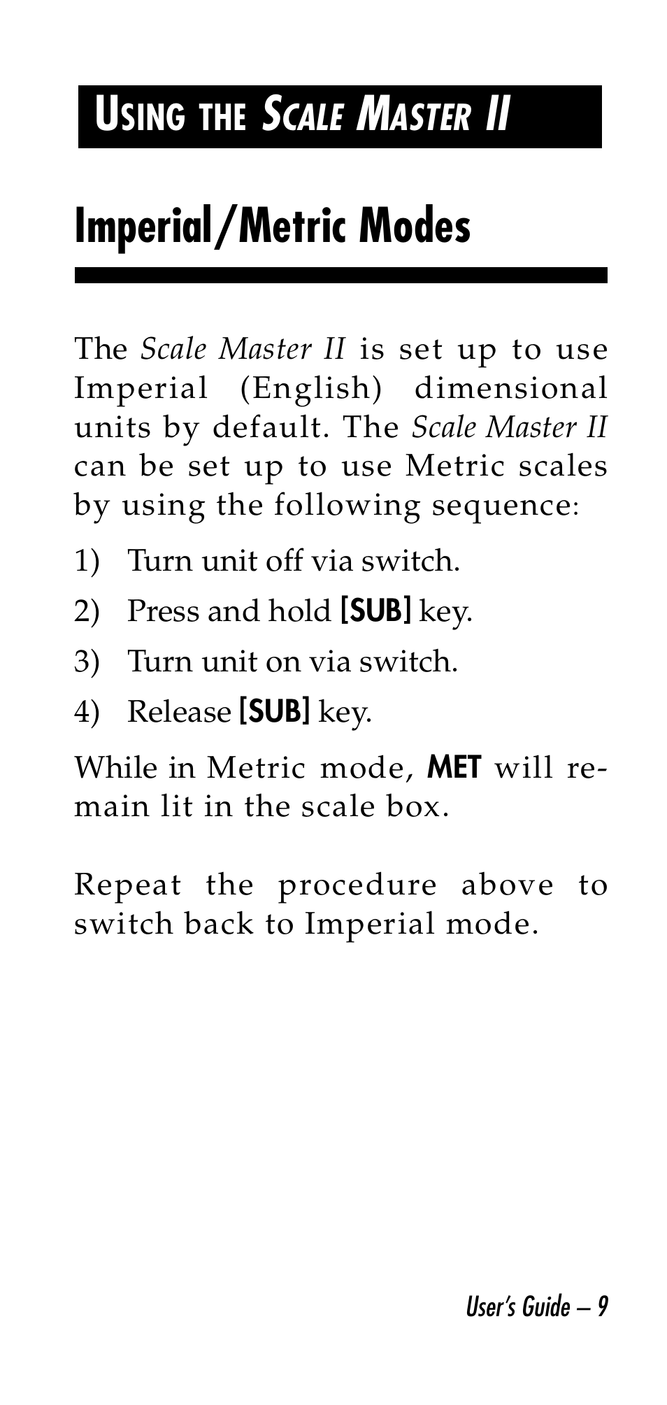 Imperial/metric modes | Calculated Industries 6130 v3.0 User Manual | Page 9 / 44
