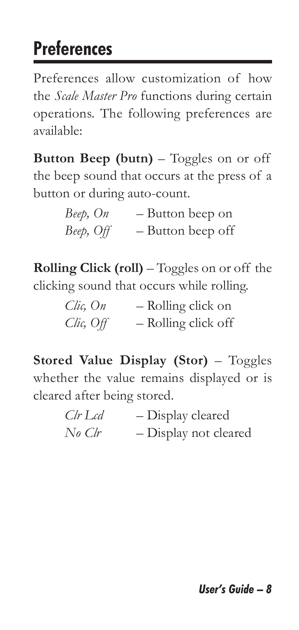 Preferences | Calculated Industries 6025 User Manual | Page 12 / 36