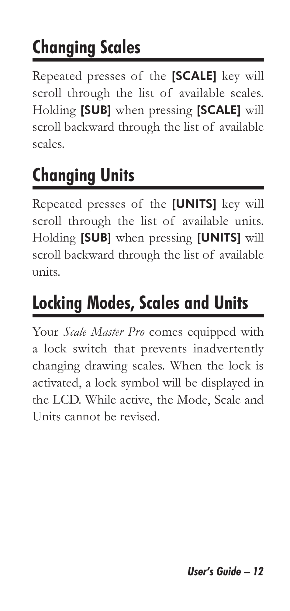 Changing scales, Changing units, Locking modes, scales and units | Calculated Industries 6025 User Manual | Page 16 / 36