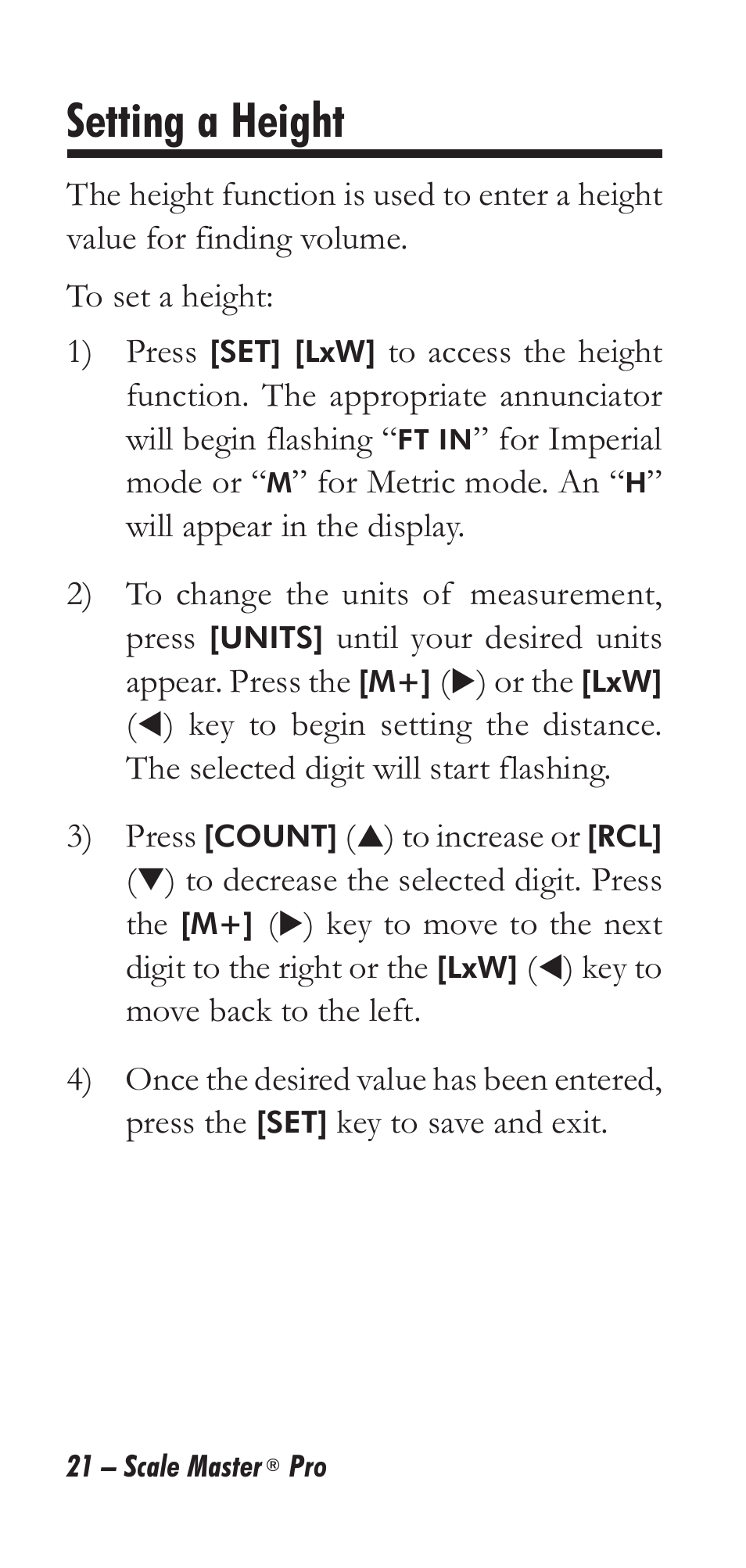 Setting a height | Calculated Industries 6025 User Manual | Page 25 / 36