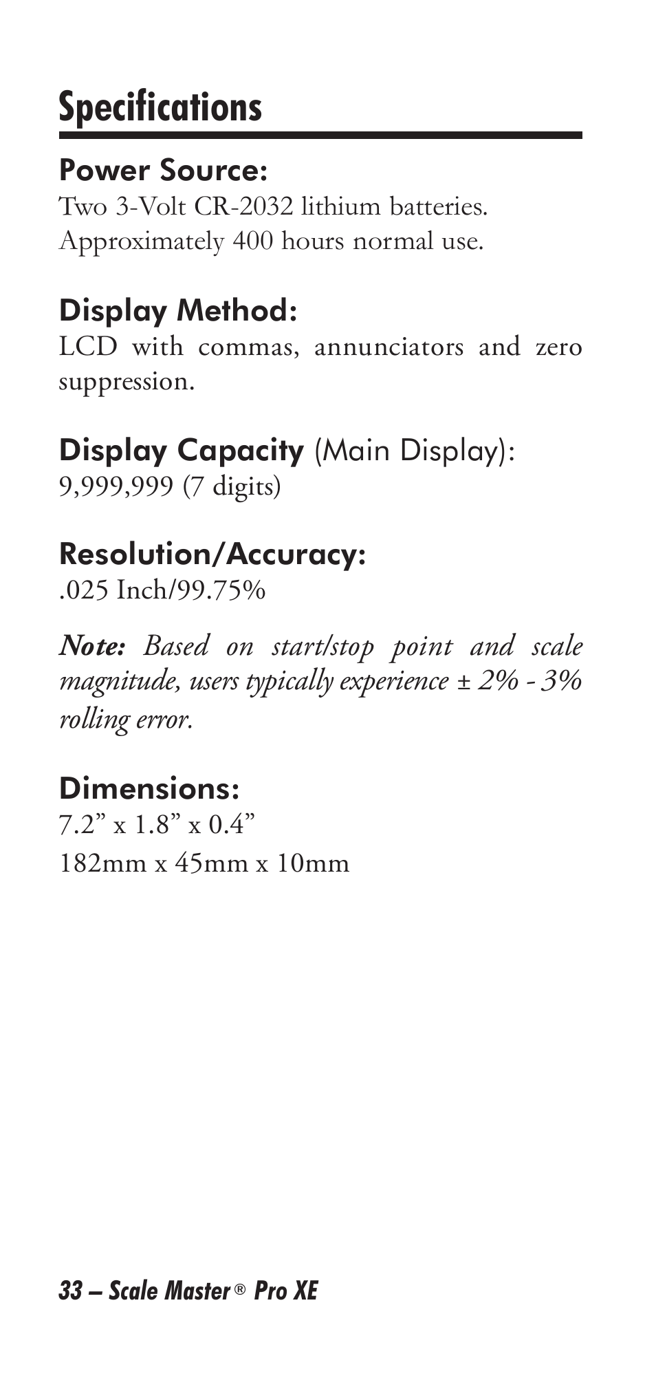 Specifications | Calculated Industries 6135 User Manual | Page 37 / 43