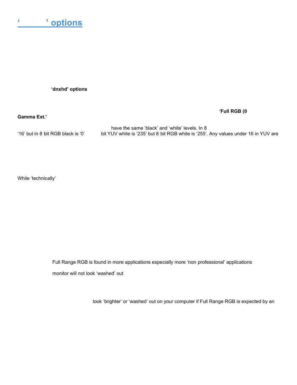 Dnxhd’ options, Overview of yuv/rgb conversions | Calibrated Software MXF Import v3 User Manual | Page 21 / 94