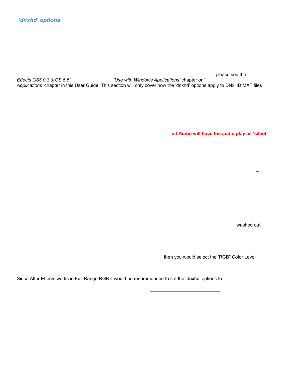 Dnxhd’ options for after effects cs5.5 | Calibrated Software MXF Import v3 User Manual | Page 33 / 94