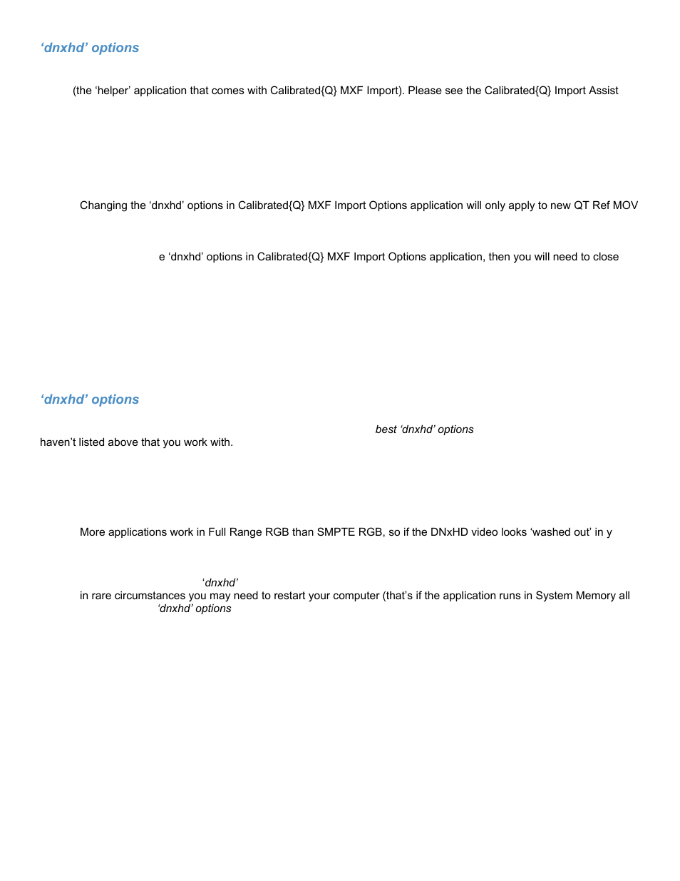 Dnxhd’ options for other applications | Calibrated Software MXF Import v3 User Manual | Page 39 / 94