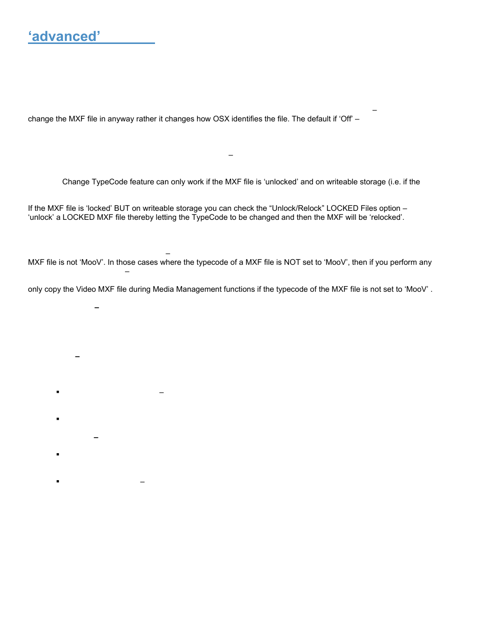 Advanced’ options, Auto-change typecode (mac only), Reelname | Pulldown for p2 mxf files only | Calibrated Software MXF Import v3 User Manual | Page 41 / 94