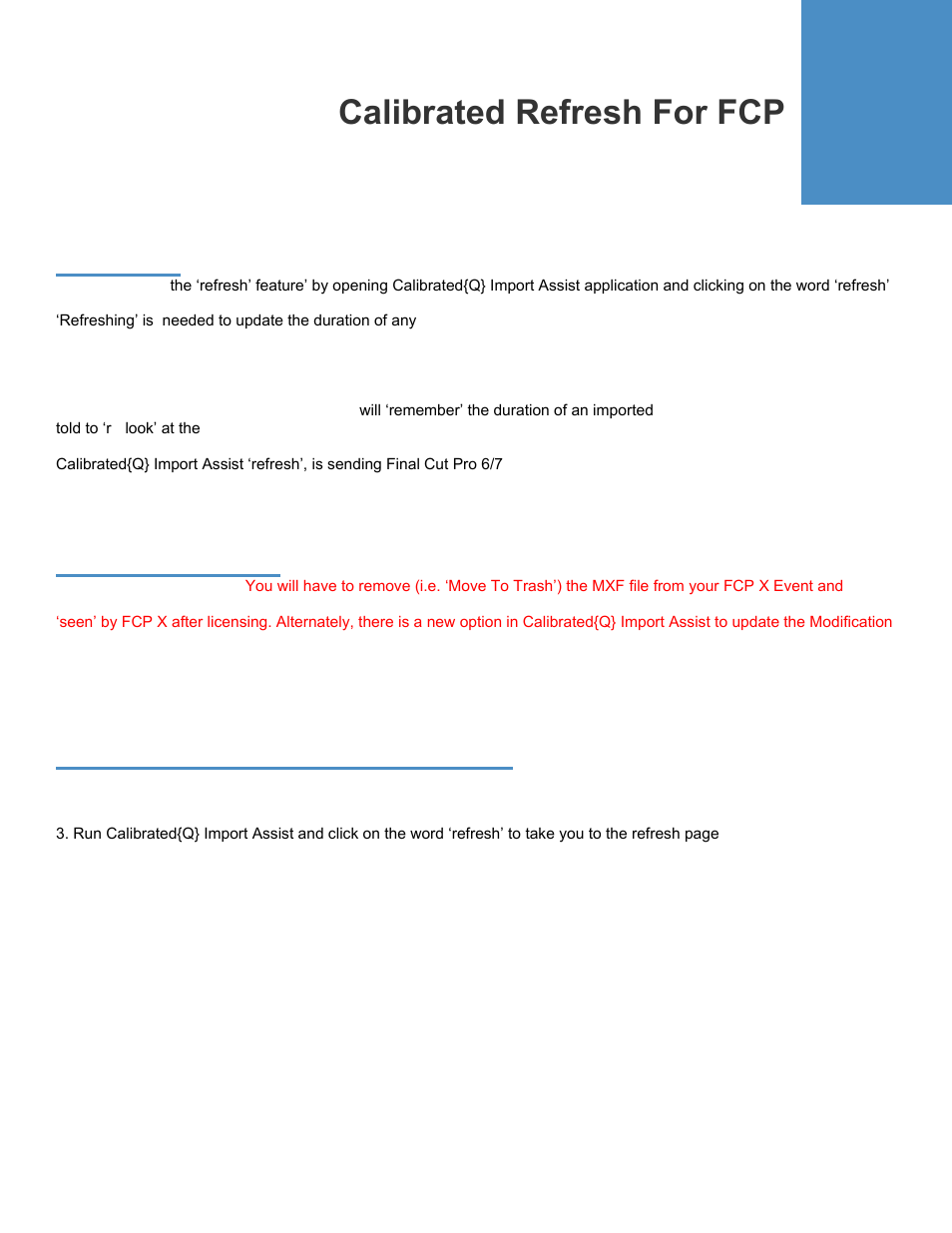 Calibrated refresh for fcp, Overview, Fcp x refresh | Instructions for fcp 6/7 refresh | Calibrated Software MXF Import v3 User Manual | Page 80 / 94