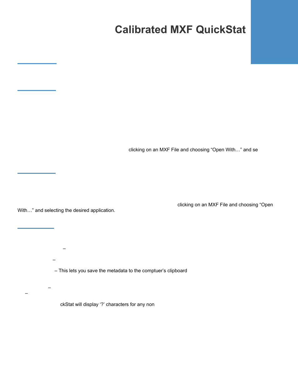 Calibrated mxf quickstat, Overview, Windows | Mac osx, Interface | Calibrated Software MXF Import v3 User Manual | Page 82 / 94