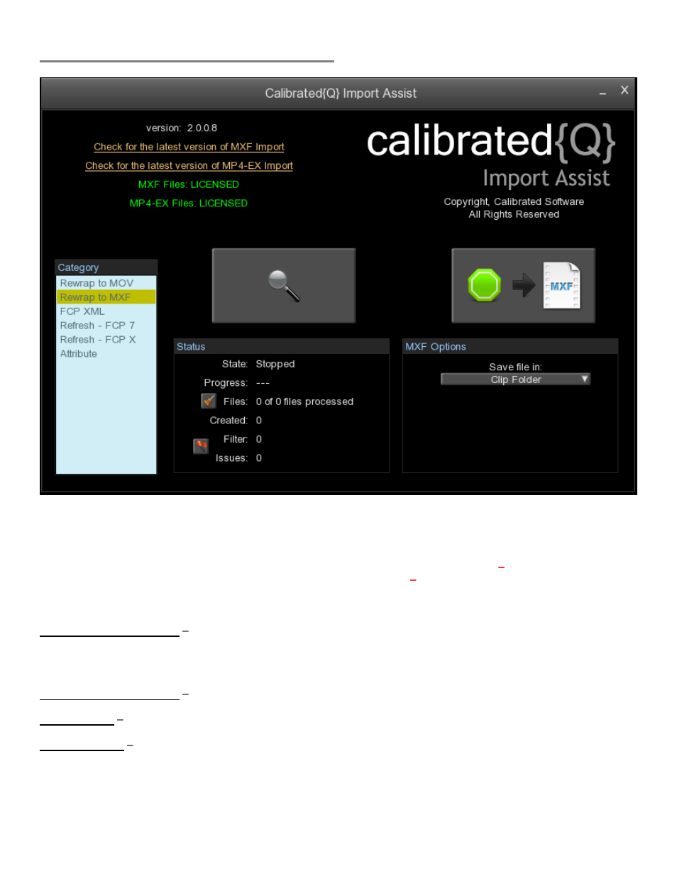 Rewrap to mxf feature (beta) | Calibrated Software MP4-EX Import Assist v3 User Manual | Page 29 / 48