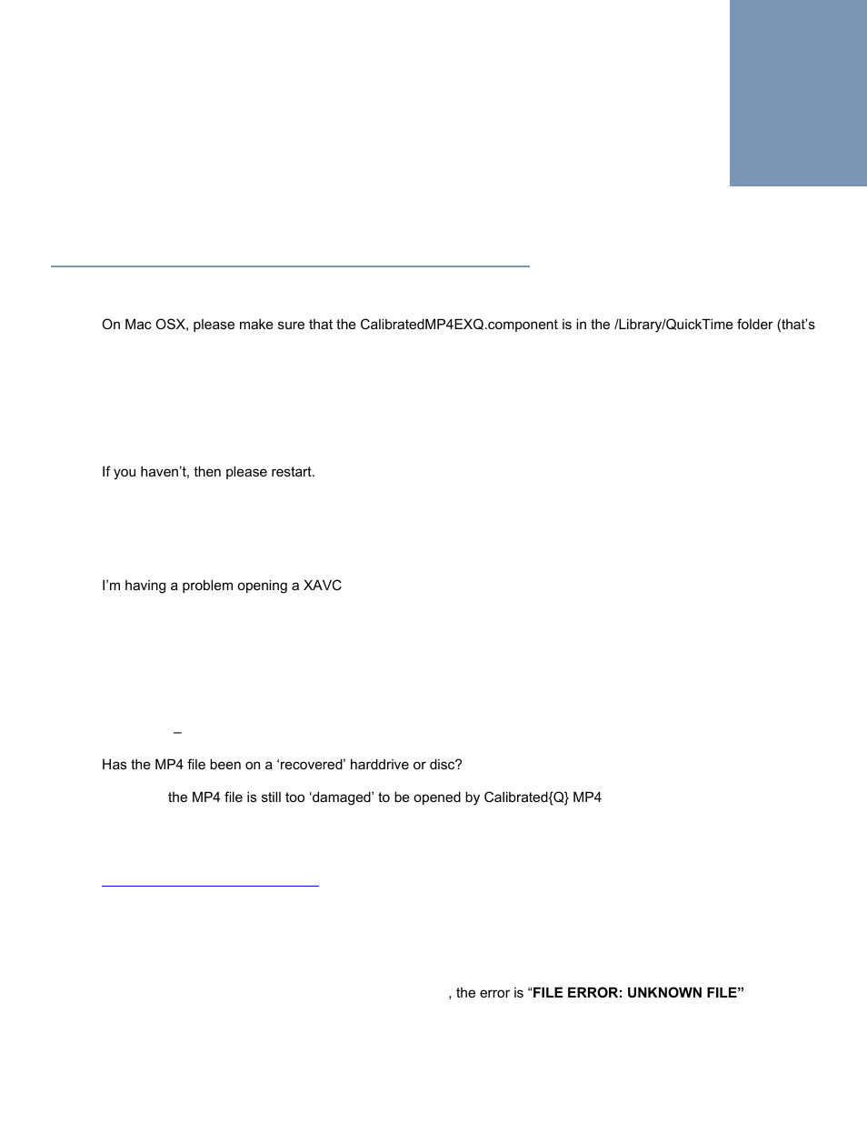 Troubleshooting, Troubleshooting a mp4 file not opening | Calibrated Software MP4-EX Import v3 User Manual | Page 29 / 35