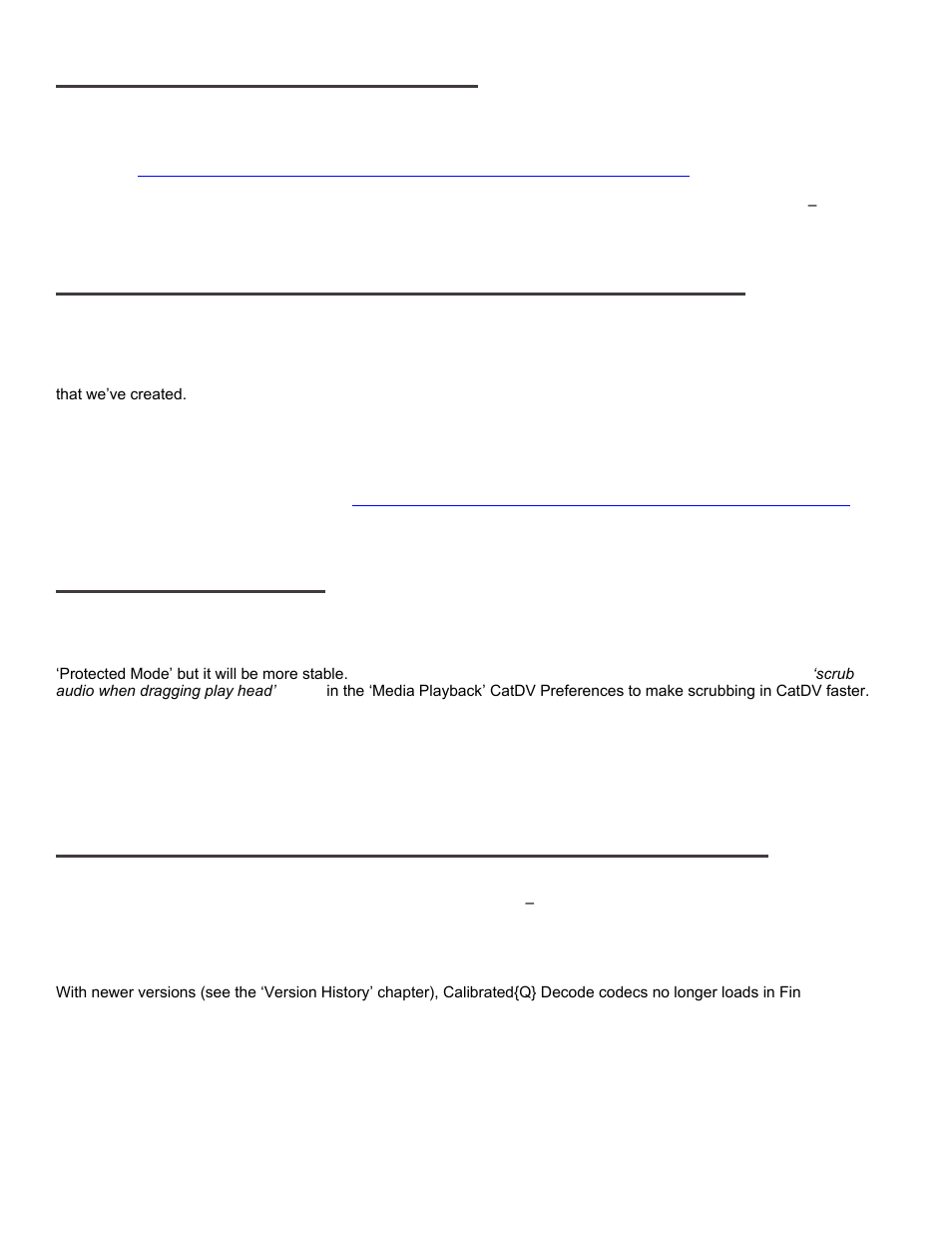 Special note: avid applications, Special note: adobe cs performance enhancement, Special note: catdv | Calibrated Software XD Decode v2 User Manual | Page 13 / 26