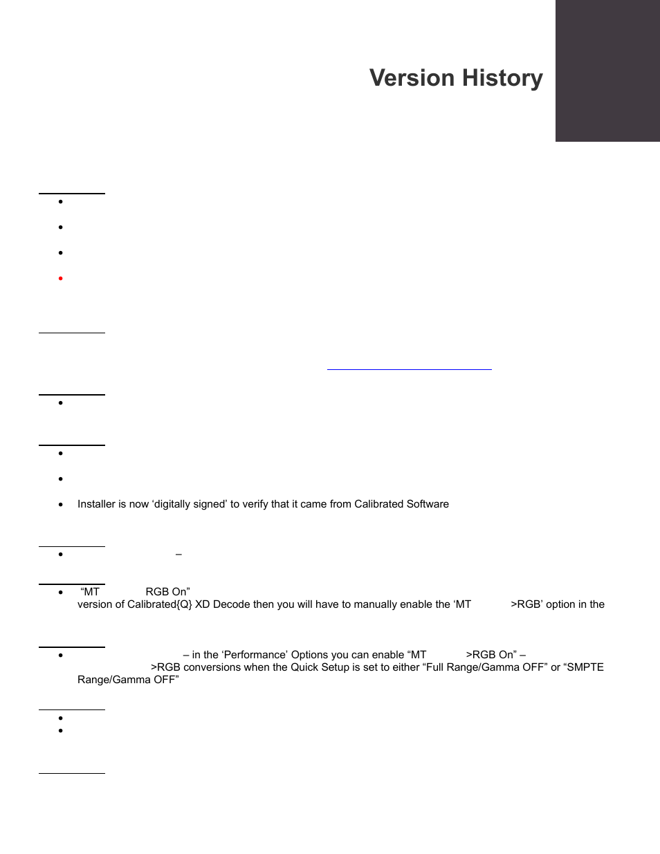 Version history | Calibrated Software XD Decode v2 User Manual | Page 23 / 26