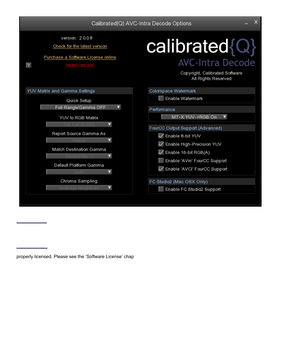 Version, License | Calibrated Software AVC-Intra Decode v2 User Manual | Page 15 / 26