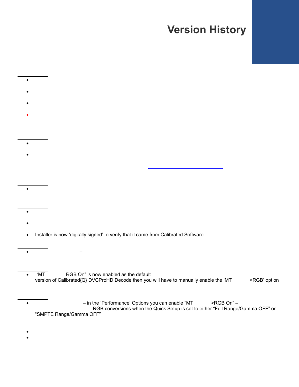 Version history | Calibrated Software DVCProHD Decode v2 User Manual | Page 22 / 25