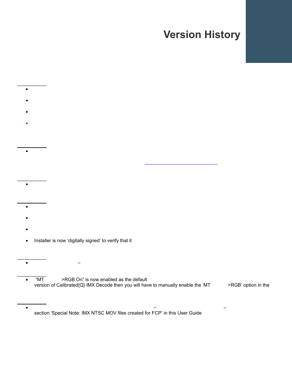 Version history | Calibrated Software IMX Decode v2 User Manual | Page 25 / 28