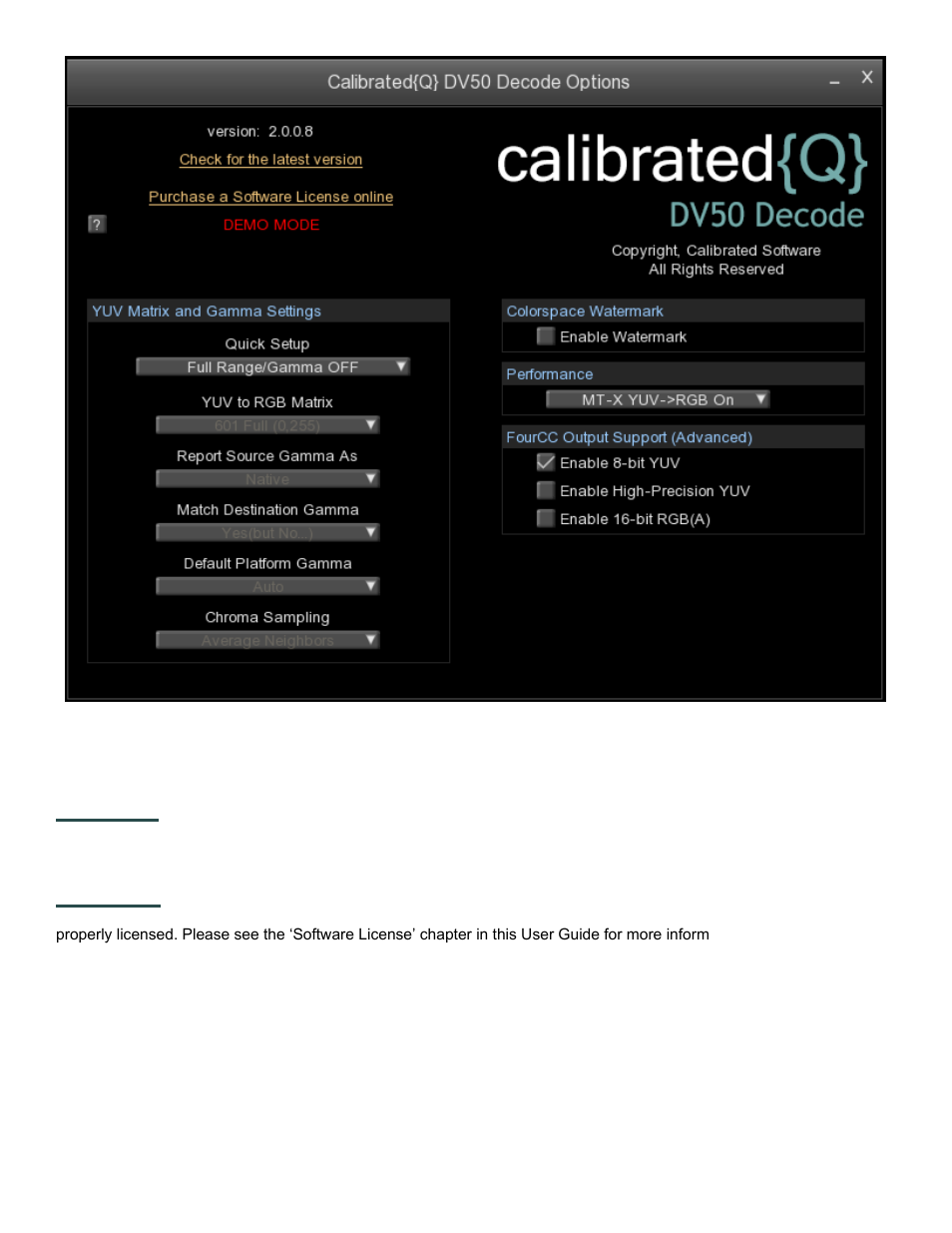 Version, License | Calibrated Software DV50 Decode v2 User Manual | Page 13 / 23