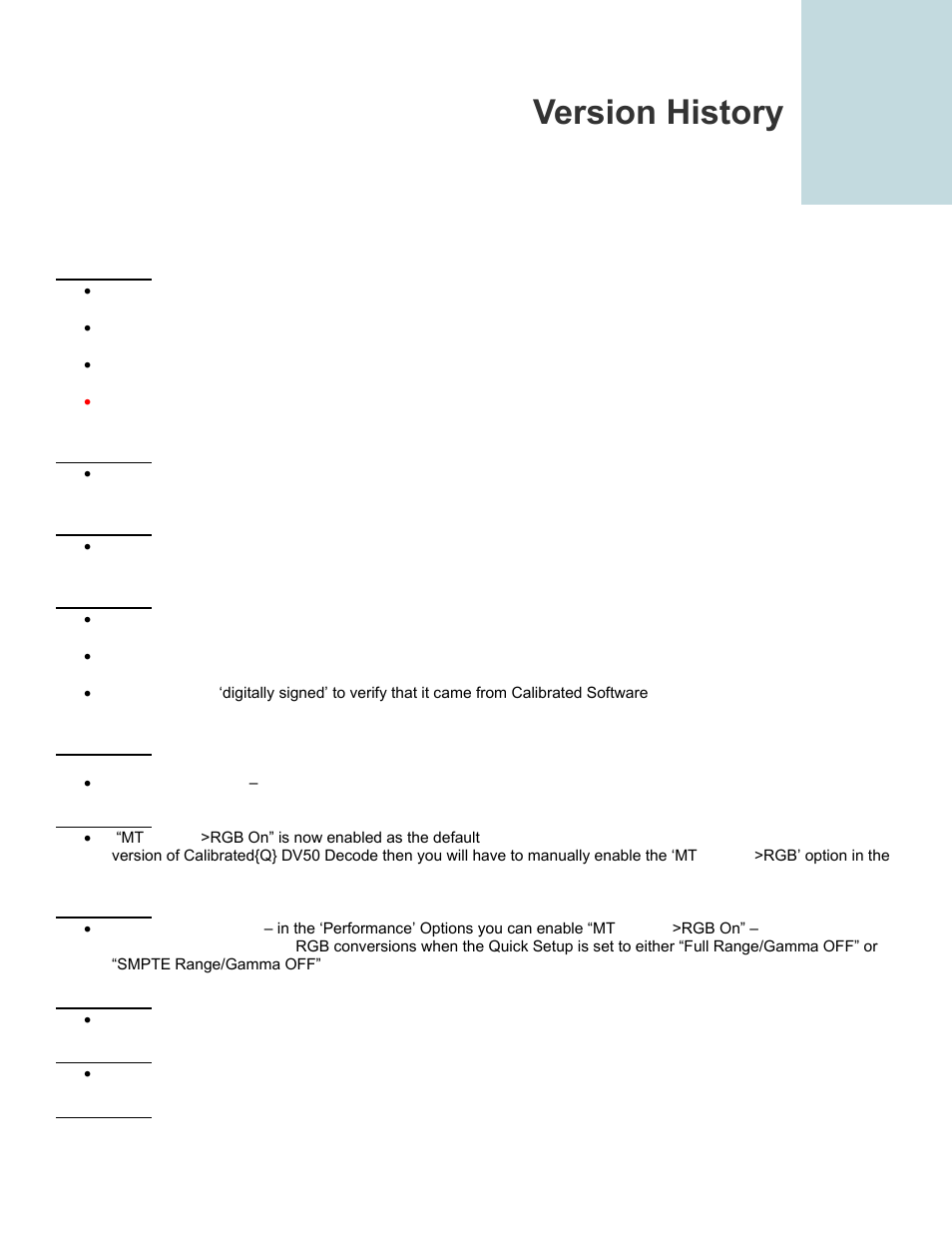 Version history | Calibrated Software DV50 Decode v2 User Manual | Page 21 / 23