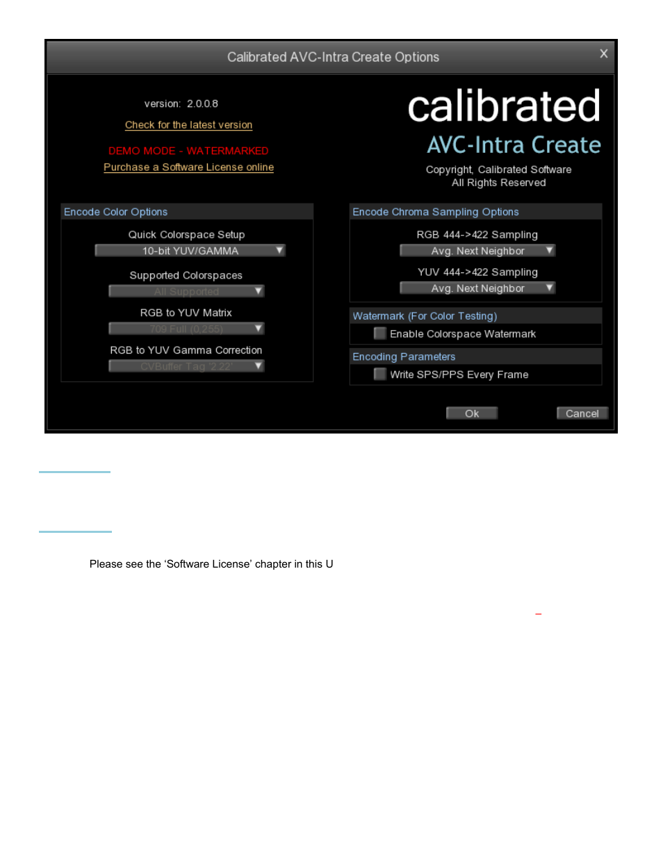 Version, License | Calibrated Software AVC-Intra Create v2 User Manual | Page 14 / 43