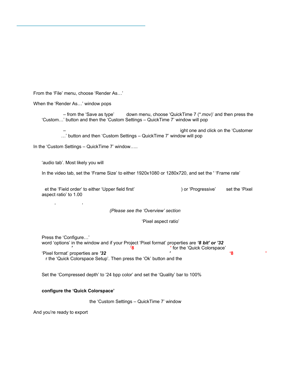 Sony vegas 10e or 11(build 683), Getting started, Export settings | Calibrated Software AVC-Intra Create v2 User Manual | Page 25 / 43