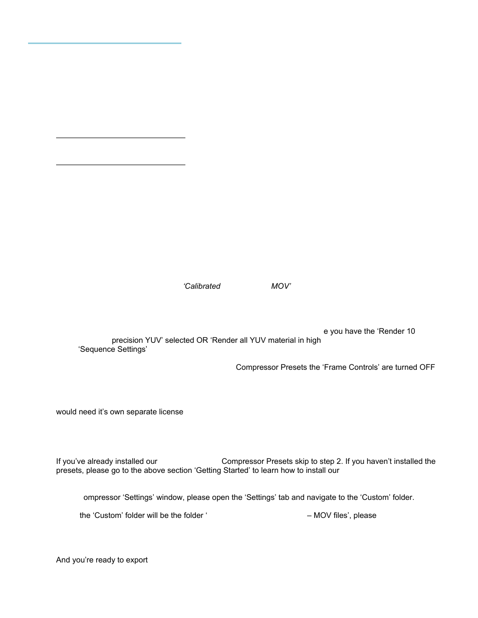 Compressor 3.5.3/4.1.2, Getting started, Using a preset setting for exporting in compressor | Calibrated Software AVC-Intra Create v2 User Manual | Page 31 / 43