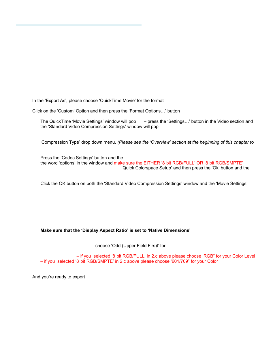 Avid media composer 5.0/5.5/6.0, Getting started, Export settings | Calibrated Software AVC-Intra Create v2 User Manual | Page 38 / 43