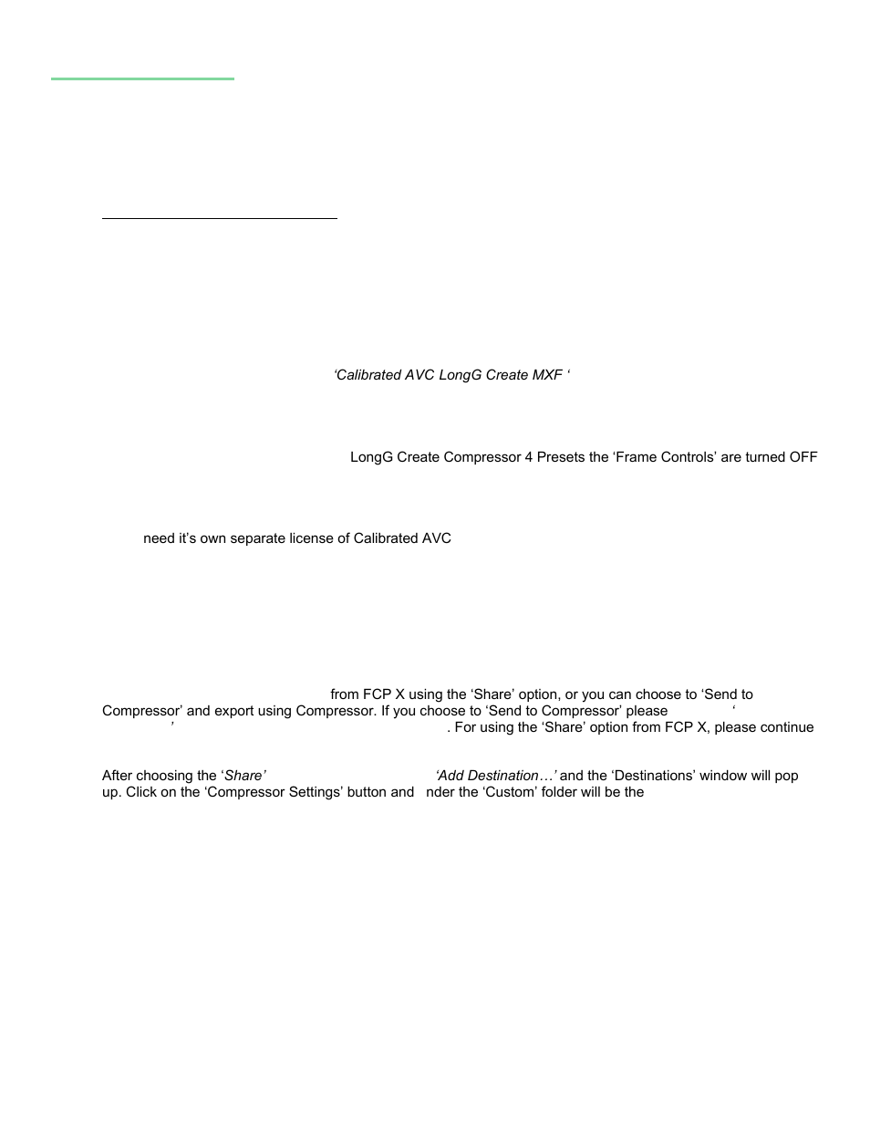 Final cut pro x, Getting started, Exporting from fcp x | Calibrated Software AVC-LongG Create v1 User Manual | Page 24 / 31