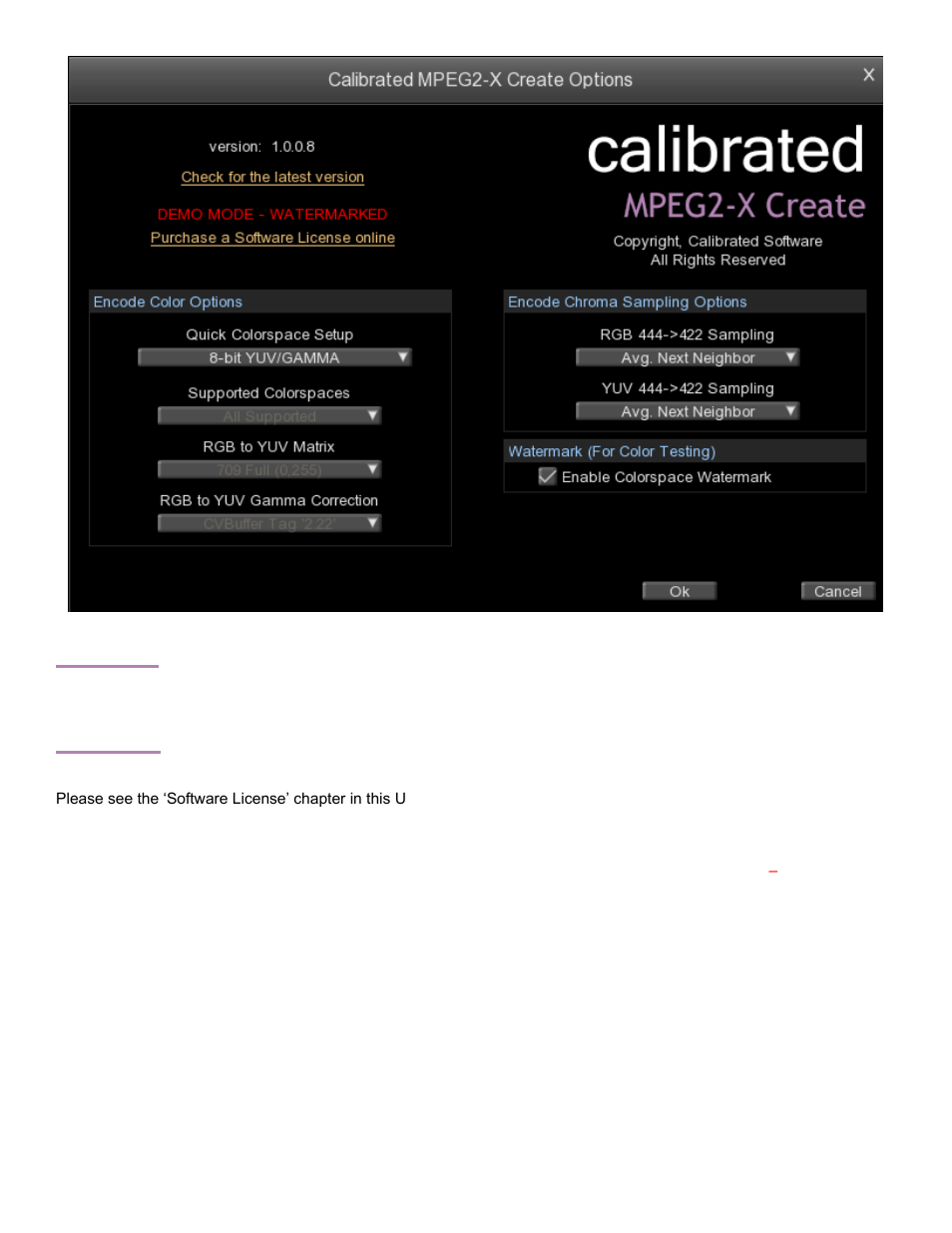 Version, License | Calibrated Software MPEG2-X Create v1 User Manual | Page 16 / 62